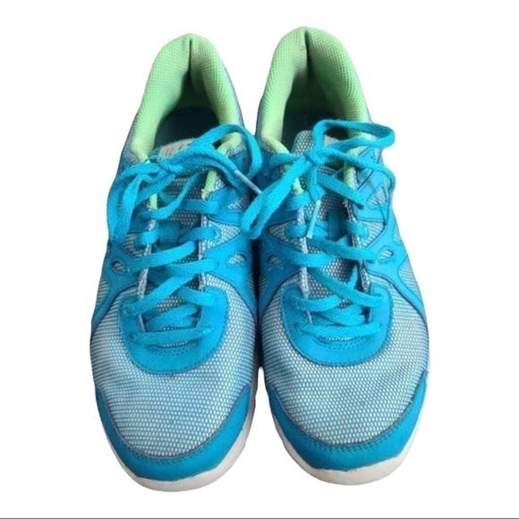NIKE Blue and Neon Green Revolution 2 Running Shoes Size 5.5 Y - Picture 1 of 3